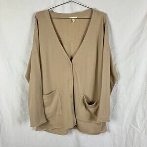 Eileen Fisher Organic Cotton Cardigan Size XL Beige Minimalist Quiet Luxury Boho